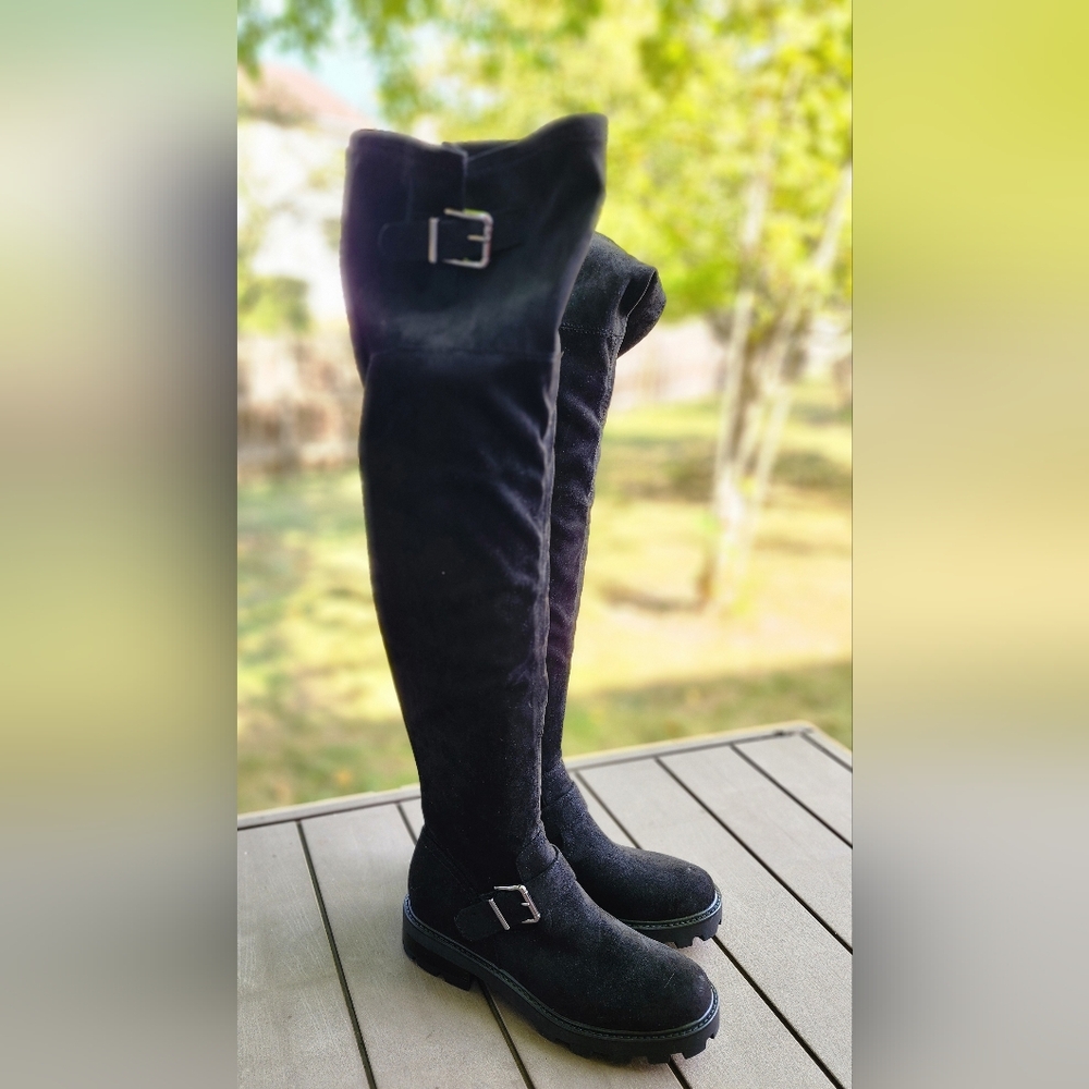 Size 7 - New Marc Fisher Ganven Black Over-the-Knee Moto Boots - Picture 7 of 9
